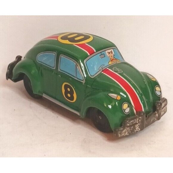 Tintoys Volkswagon VW #8 Beetle Friction Drive Worn Some Vintage Green Japan - Picture 4 of 9